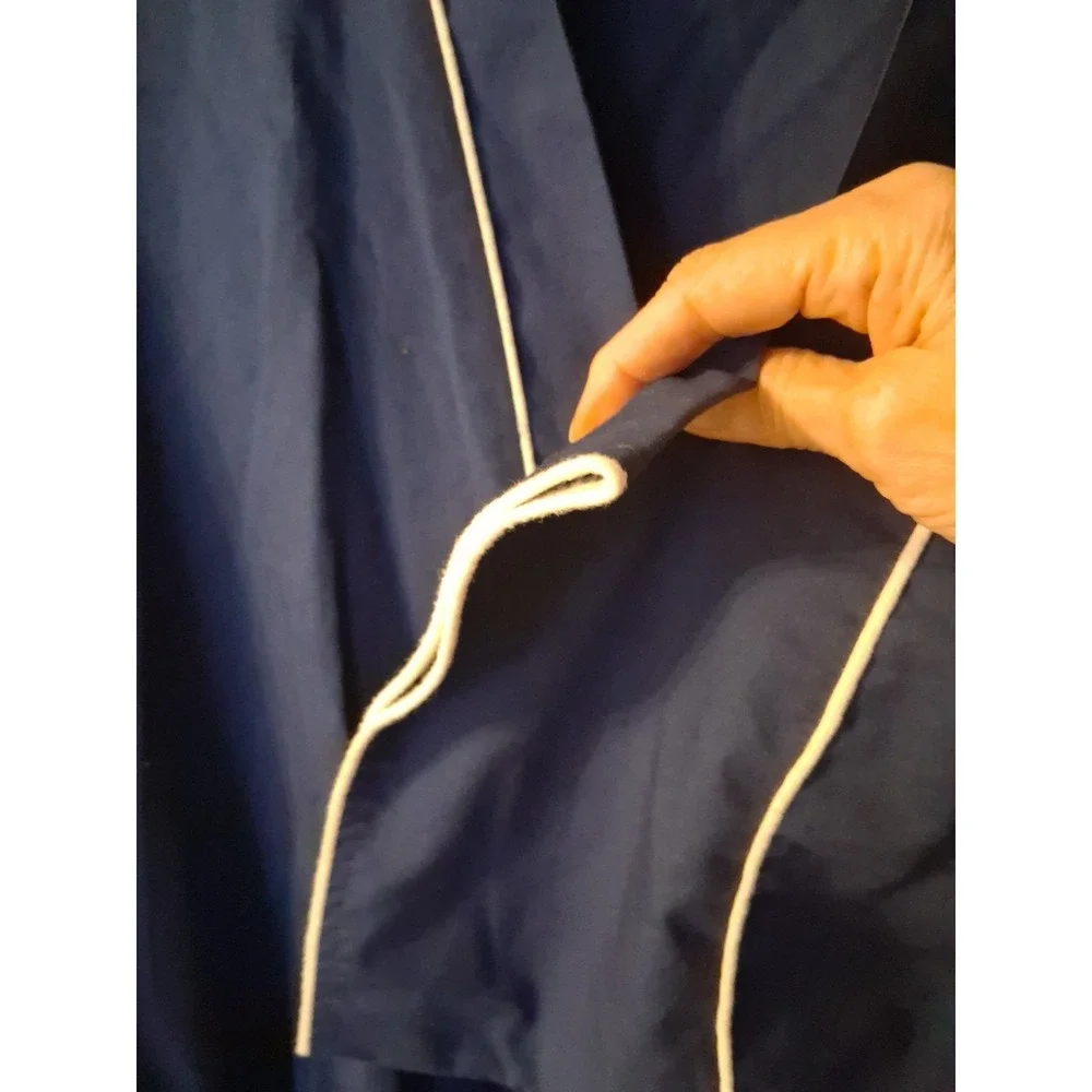 VTG Rabhor Men's Robe Navy Blue with White Piping Accent One Size Cotton/Poly